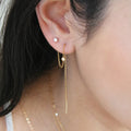 Elegant 14k Gold Plated 925 Sterling Silver Diamond Chain Thread Piercing Earrings for Women