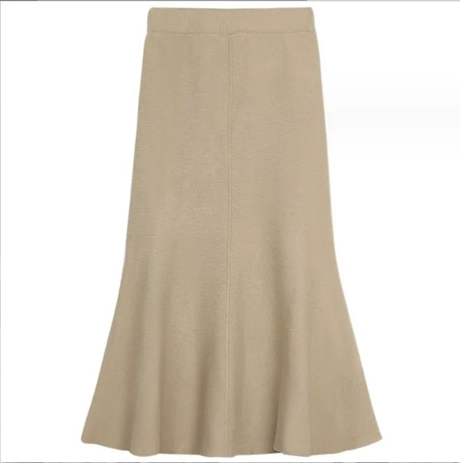 2023 Women's Autumn and Winter Korean Version New High Waist Fishtail Skirt Shows Thin Knitted Style A-line Half Length Skirt