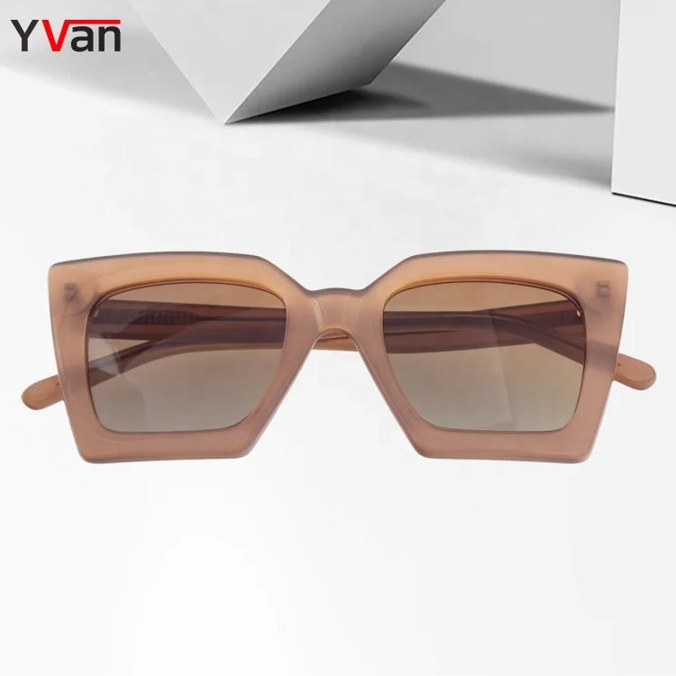 2022 Luxury Fashion Summer Women's Oversize Square Acetate Sunglasses Trending Rave Sun Glasses with Tac Lenses Champagne Frame
