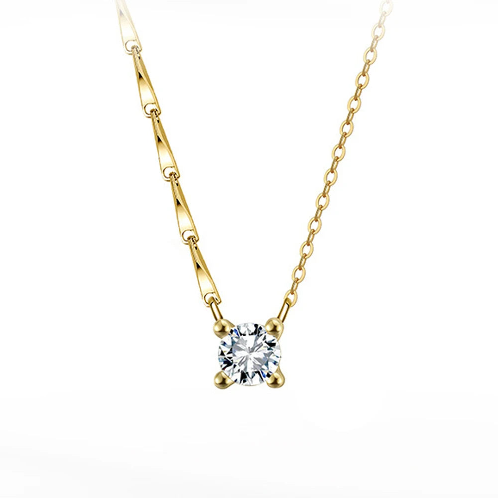 Fine Jewelry Necklaces S925 Sterling Silver Cubic Zirconia Clavicle Chain Round Cz Pendant Necklace