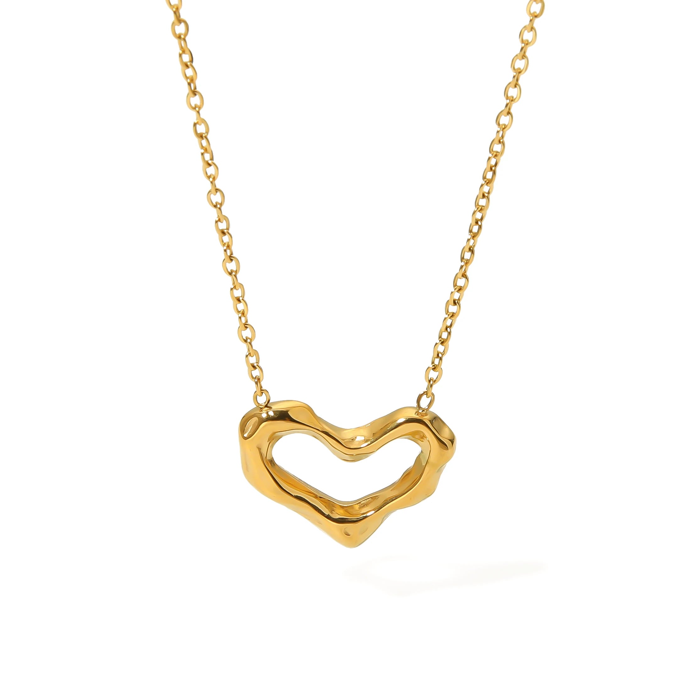 Trendy Stainless Steel 18K Gold Plated Hollow Heart Shape Pendant Necklace for Women Girls