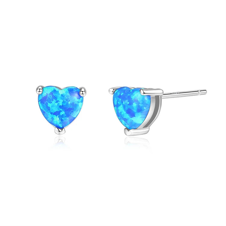 Fine Jewelry 925 Sterling Silver Heart Shape Natural Opal Stud Earrings for Women