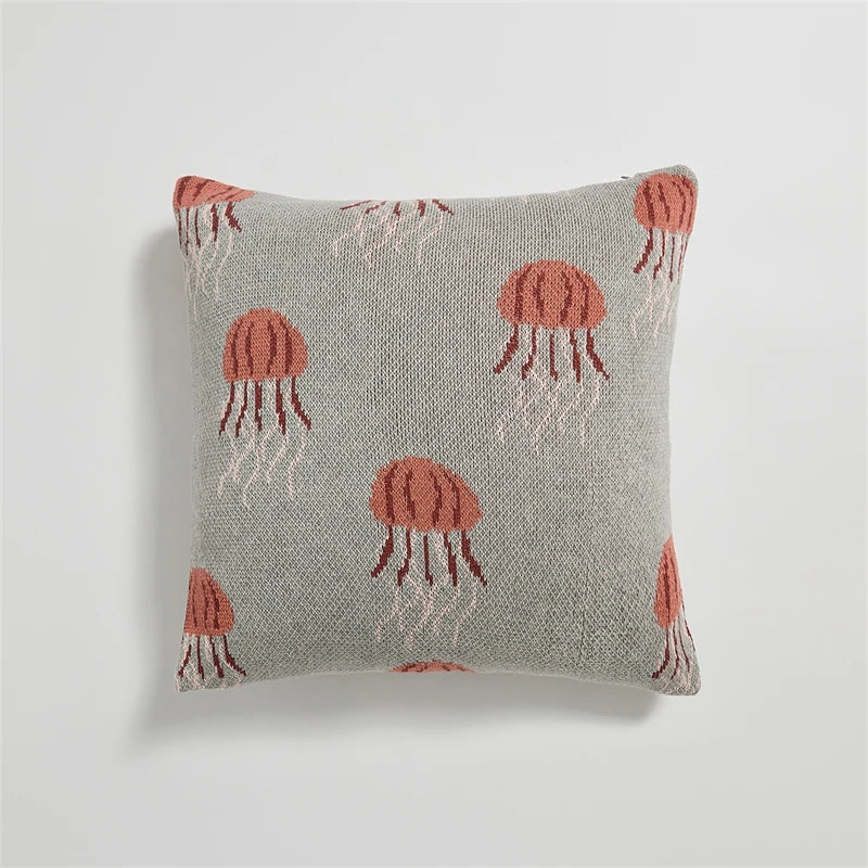 SHM Jellyfish Home Decor 100% Cotton Knitted Throw Pillow Cover Cushion Cover Wholesale Custom Ocean Animal