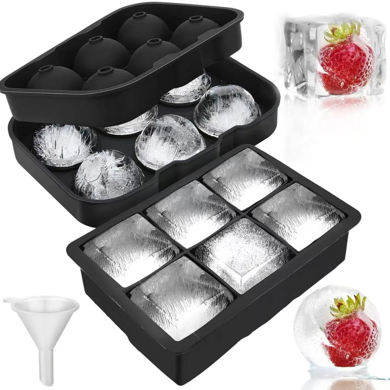 6 Cavity Large Silicone Ice Cube Tray for Whiskey Easy Release Reusable BPA Free Food Grade | Custom Logo