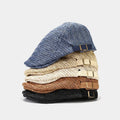 Japanese Literary Straw Braided Beret Ivy Hats Women Solid Color Sunscreen Short Brim Cap Men Summer Beach Holiday Ivy Cap Hat