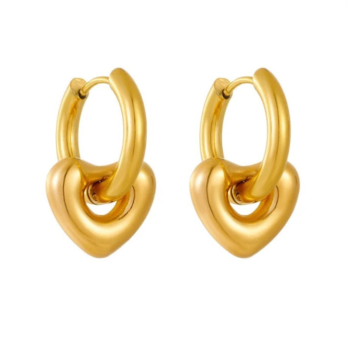 Fashion Vintage Drop Heart Pendant Earrings Women Designer 18K Gold Plated Stainless Steel Huggies Hoop Earrings Wedding Gift