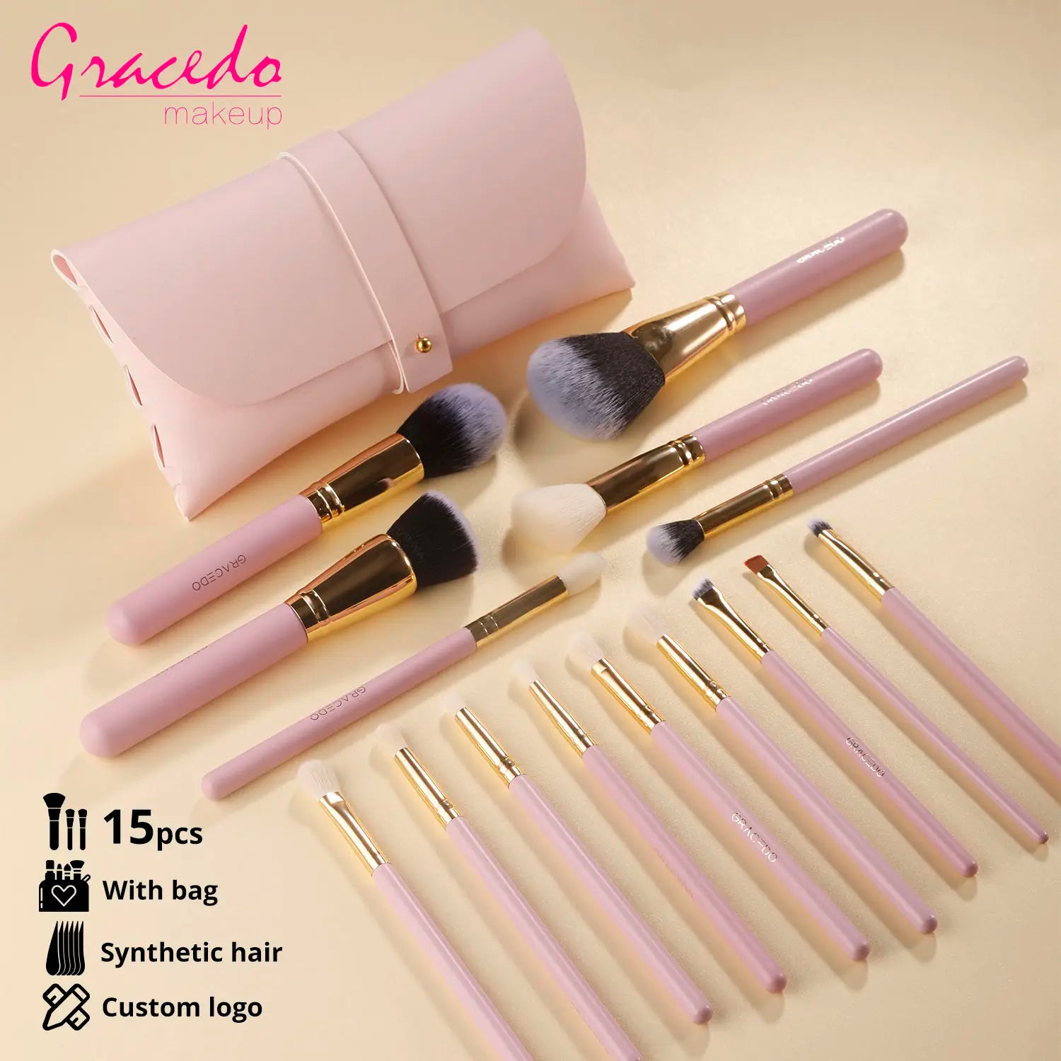 Wholesale Professional 15-Piece Pink Makeup Brush Set Soft Face Tool with Concealer Private Label by Manufacturer