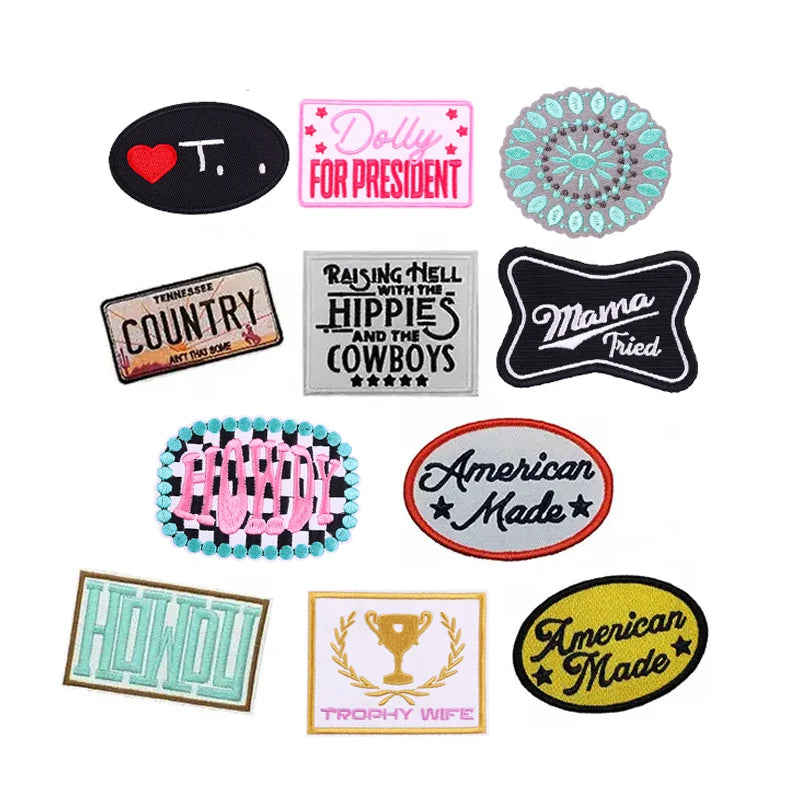 Wholesale Rodeo Beer Cowboy Cowgirl Embroidered Patch Trucker Hat Dolly Iron on Western Embroidery Hat Patch for Clothing