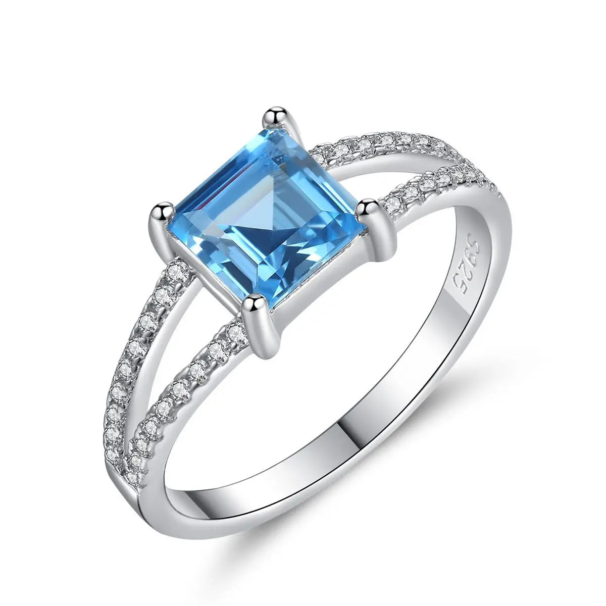 Fine Jewelry Rings Sky Blue Topaz Created Engagement Wedding S925 Sterling Silver Ring for Women Promise Rings