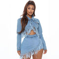 New Jacket Denim Skirt Suit Tassel for Women Softener Women's Shorts Casual Blue Denim Women