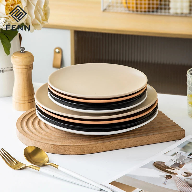 FENN European Style Glaze Round Plates Porcelain Dessert Salad Dishes Wedding Ceramic Dinner Plates for Gift