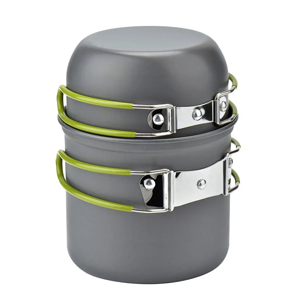 Durable Aluminum Single Person Camping Cookware Set with Pot Frying Pan and Kettle Included