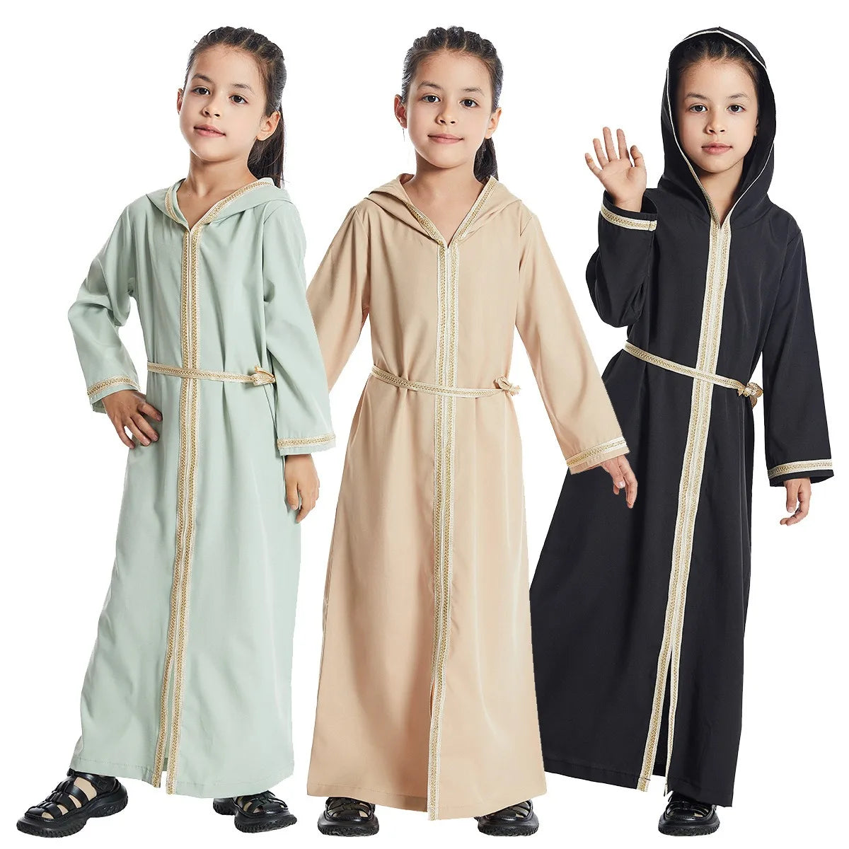 High Quality Modest Design Muslim Kids Abaya Dress Young Girl Plain Abayas Dubai Style C0028