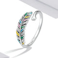 925 Sterling Sliver Rainbow Colorful Feather Open Rings for Women S925 Adjustable Cocktail Ring Jewelry Party Gift SCR799