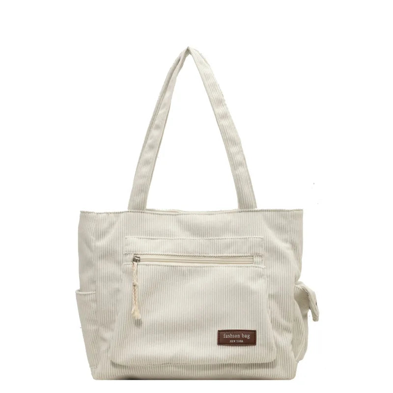 Wholesale Simple Customized Zipper Corduroy Women's Handbag Teenager Multi-pocket School Shoulder Bag Ladies Underarm Tote Bag