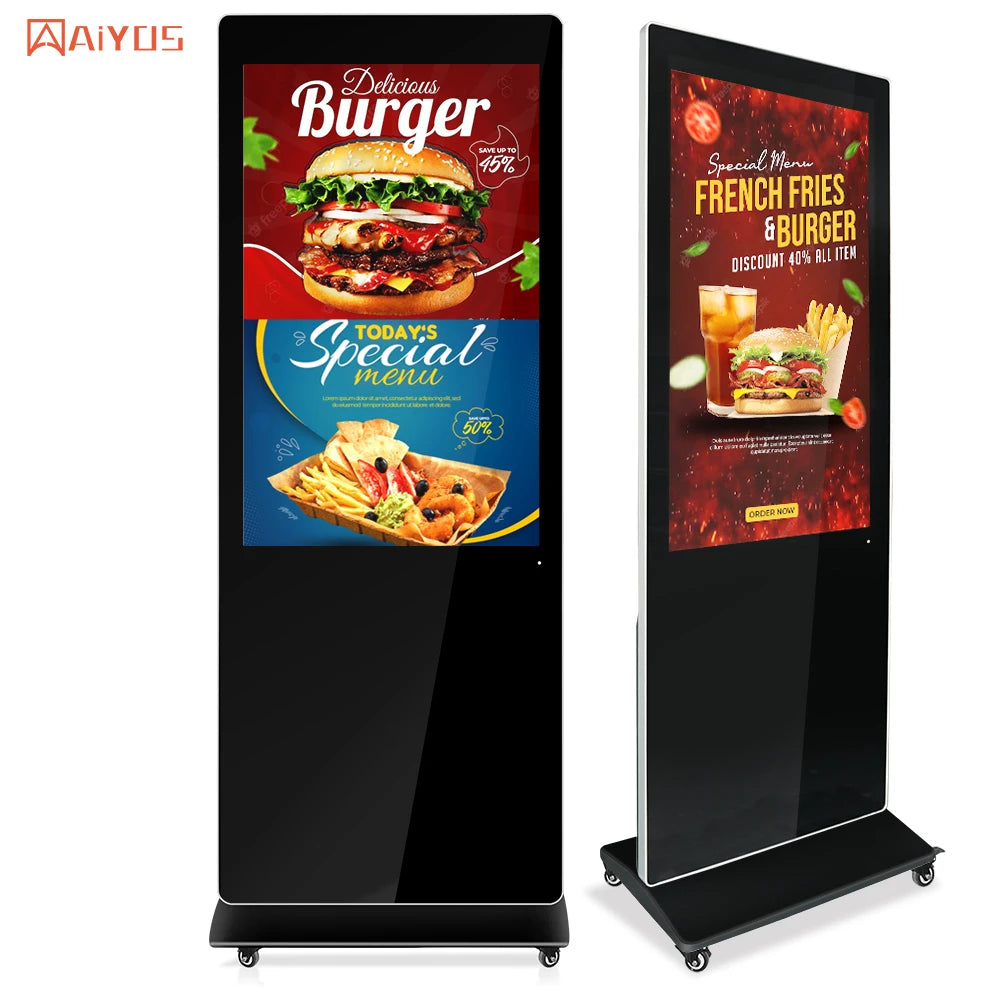 43 Inch Indoor Portable Digital Signage and Display Totem Movable Advertising Media Player Floor Standing LCD Touch Screen Kiosk