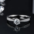 M21B Abiding Factory Price Rhodium Plated 0.5CT 5MM Round Moissanite Wedding Silver Engagement Rings for Women