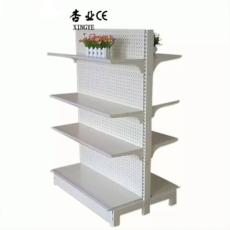 Factory customized color size white gondola shelving double sided retail store shelving
