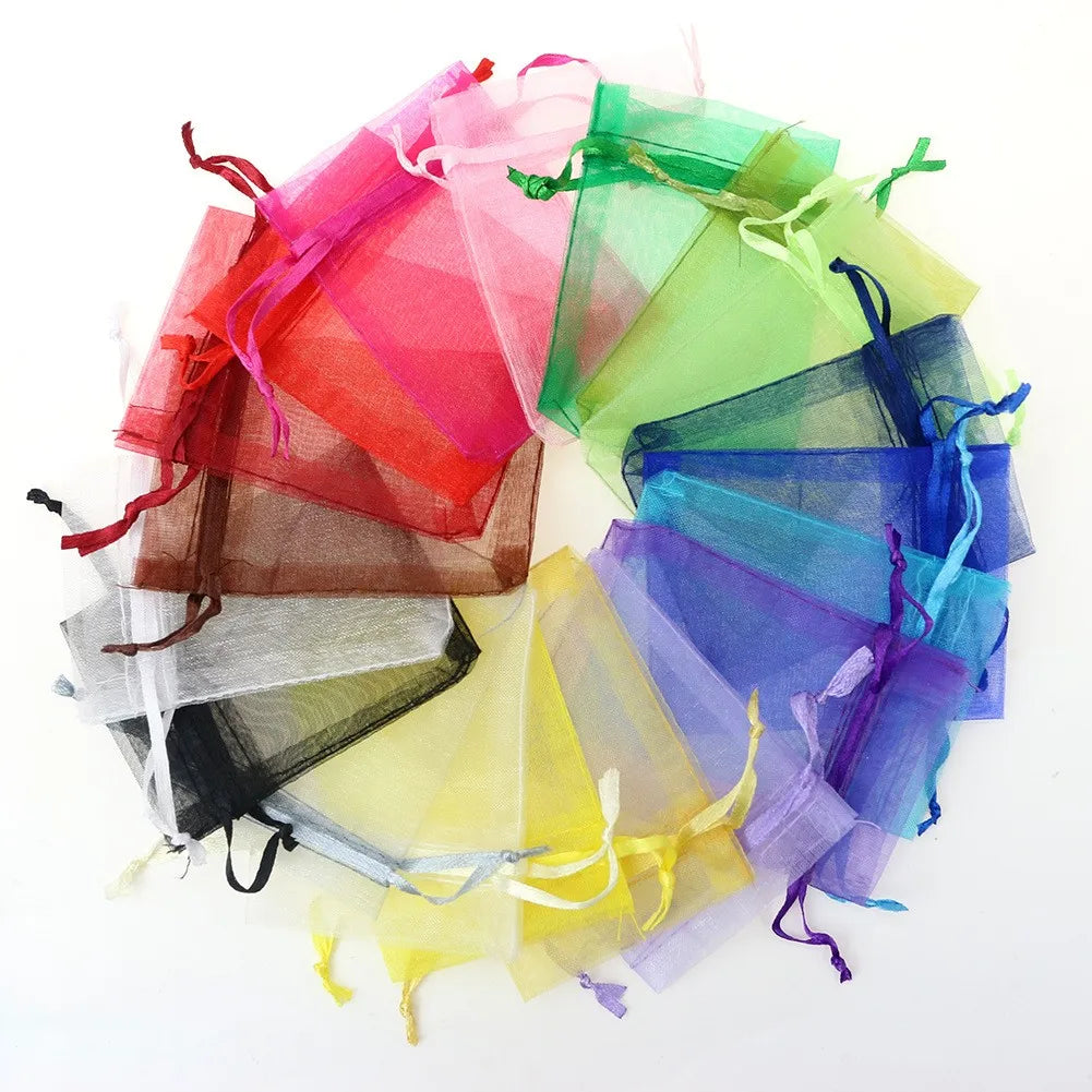 9x12cm Multicolor Mesh Organza Drawstring Gift Pouch Jewelry Small Mesh Packaging Organza Bag