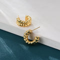 PEISHANG Trendy Wheat Ears Earring Retro Knot Rhodium Plated Plain Brass Jewelry Layer Twist Huggie Stud Earrings for Women Gift
