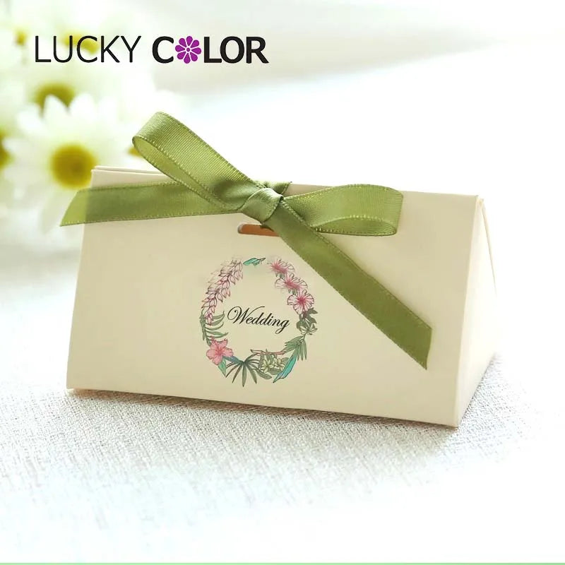 Mini Handmade Wedding Favor Ribbon Decorated Small Flower Cake Gift for Guests Matt Lamination Paper Folders Chocolate Candy