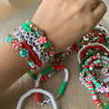 Wholesale Customize Merry Christmas New Year Red Green Rainbow Seed Beads Polymer Clay Christmas Bracelet for Women Girls