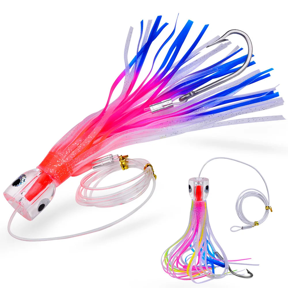 Octopus Fishing Lure 96g 23cm Skirt 170cm Line Midwater Soft Baits with Inner Lead for Saltwater Fish & Sea Bass