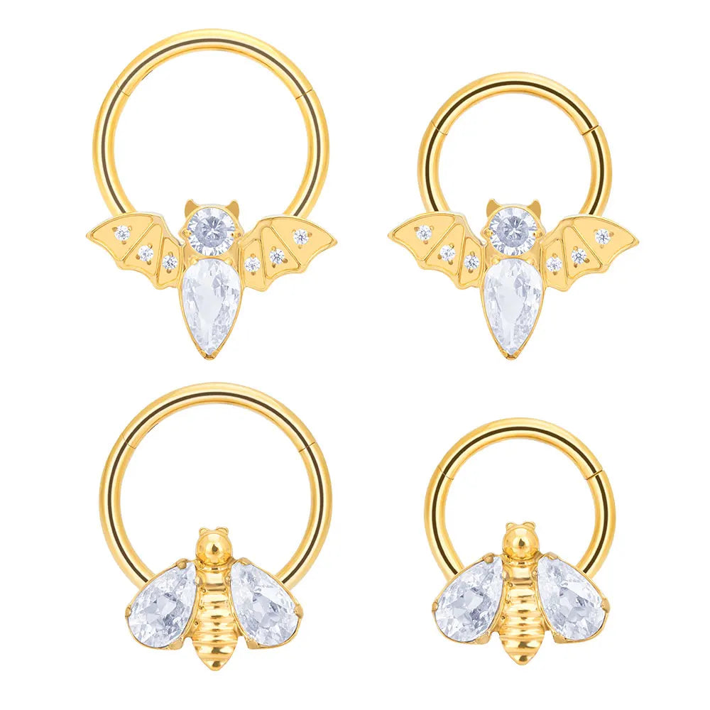 Wholesale G23 Titanium F136 Nose Hoop Bat and Bee Shape Earring Segmented Ear Tragus Clips Hinge Ring for Women Piercing Jewelry