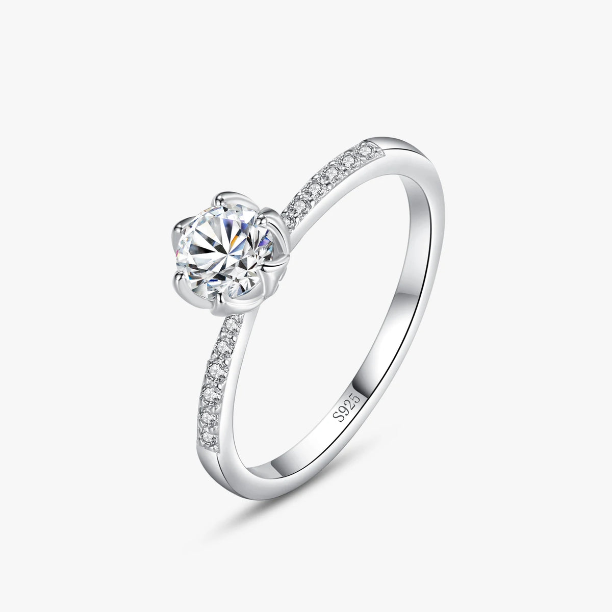 Ailmay Sparkling Round CZ Rings 925 Sterling Silver Classic Clear Zircon Finger Ring for Women Fine Jewelry Valentine's Day GIFT MegaBDM