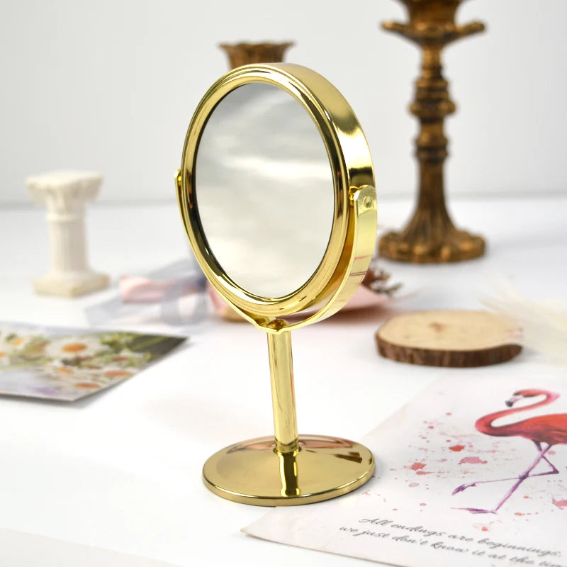 Height Standing Double-Sided Swivel Vanity Mirror 8-Inch ABS Plastic Vintage Cosmetic Desk Mirror with Zinc Alloy for Makeup
