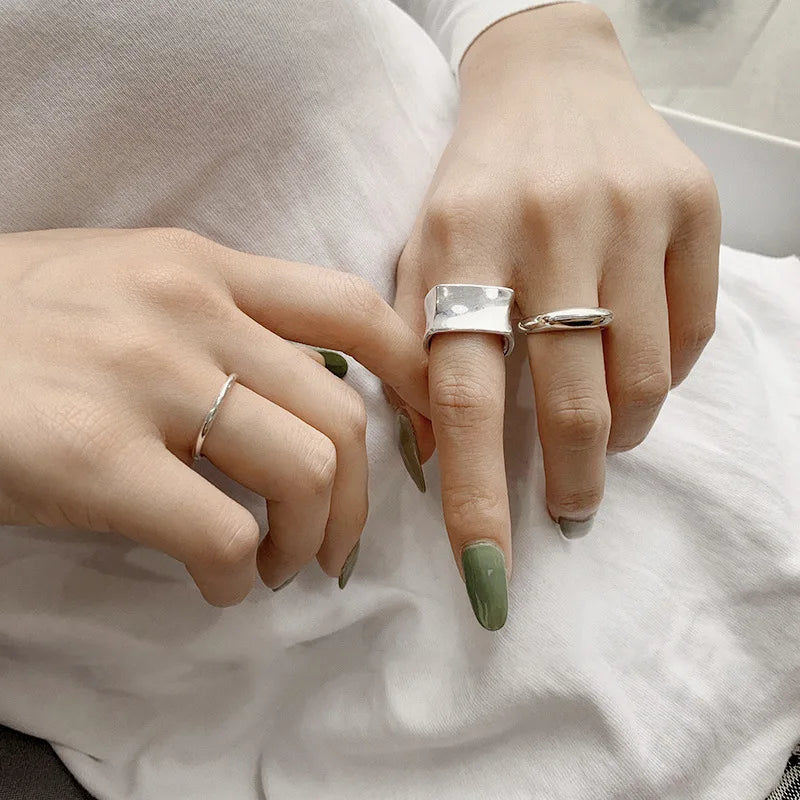 New Design Jewelry Smooth Finger Rings 925 Silver Opening Ring for Couple Women Men Girls Gift