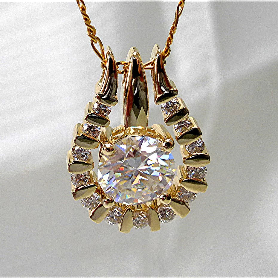 CAOSHI Unique 3 Ways to Wear Gold Plated Cubic Zirconia Horseshoe Design Pendant Zircon U Shape Necklace Jewelry for Women Girls