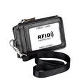 New Genuine Leather ID Badge Card Holder Wallet with Zipper 1 Side RFID Blocking Pocket and Neck Lanyard Strap for Offices ID