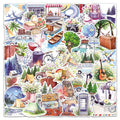 50Pcs Watercolor Camping Trip Graffiti Stickers for Luggage Suitcase Decor Outdoor Vacation Sticker