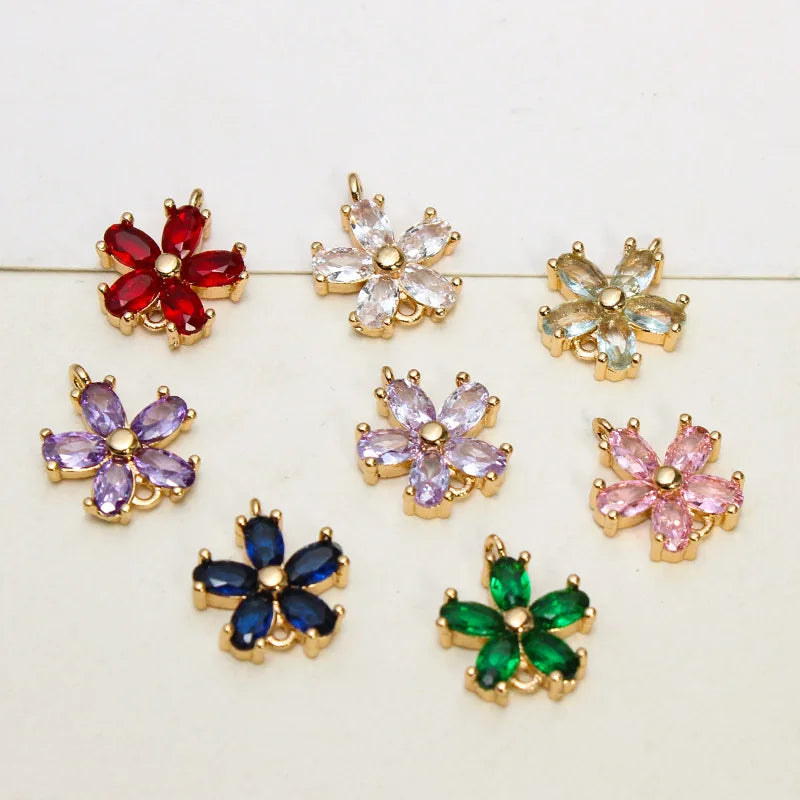 CZ Pave Flower Connector Brass Gold Colored Zircon Flower Connector Pendant Wholesale