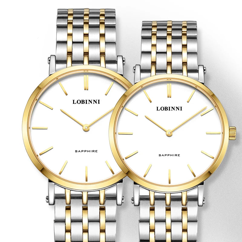 For Fashion Couple Watches Ultra-Thin Quartz Sapphire Crystal 316L Stainless Steel Band Luxury Pointer Display for Men Women