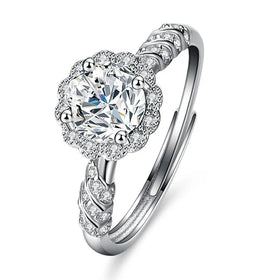 Somen Zirconia Hand 925 Silver Adjustable Flower Ring Fashion 1ct Moissanite Women's Flower Engagement Ring Jewelry Gift