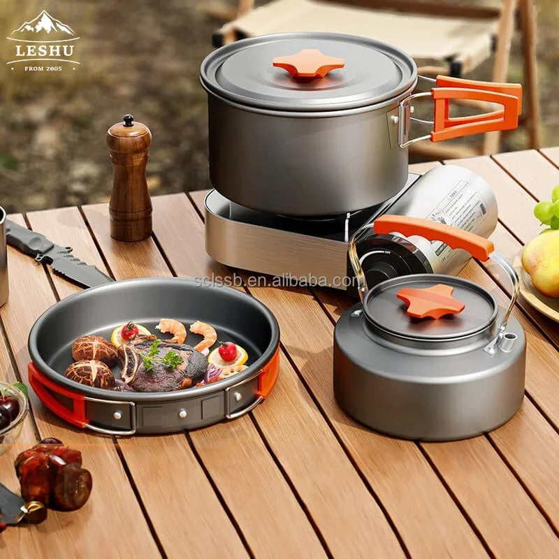 Hot Selling Portable Outdoor Pot and Outdoor Kettle and Frying Pan Camping Tableware Set