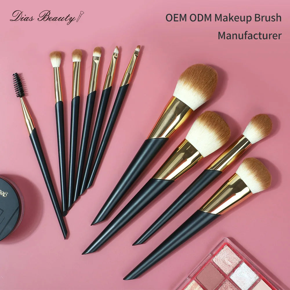 Professional Vegan Cosmetic Set Gold Black Concealer Blending Makeup Brushes 10-Piece Kit
