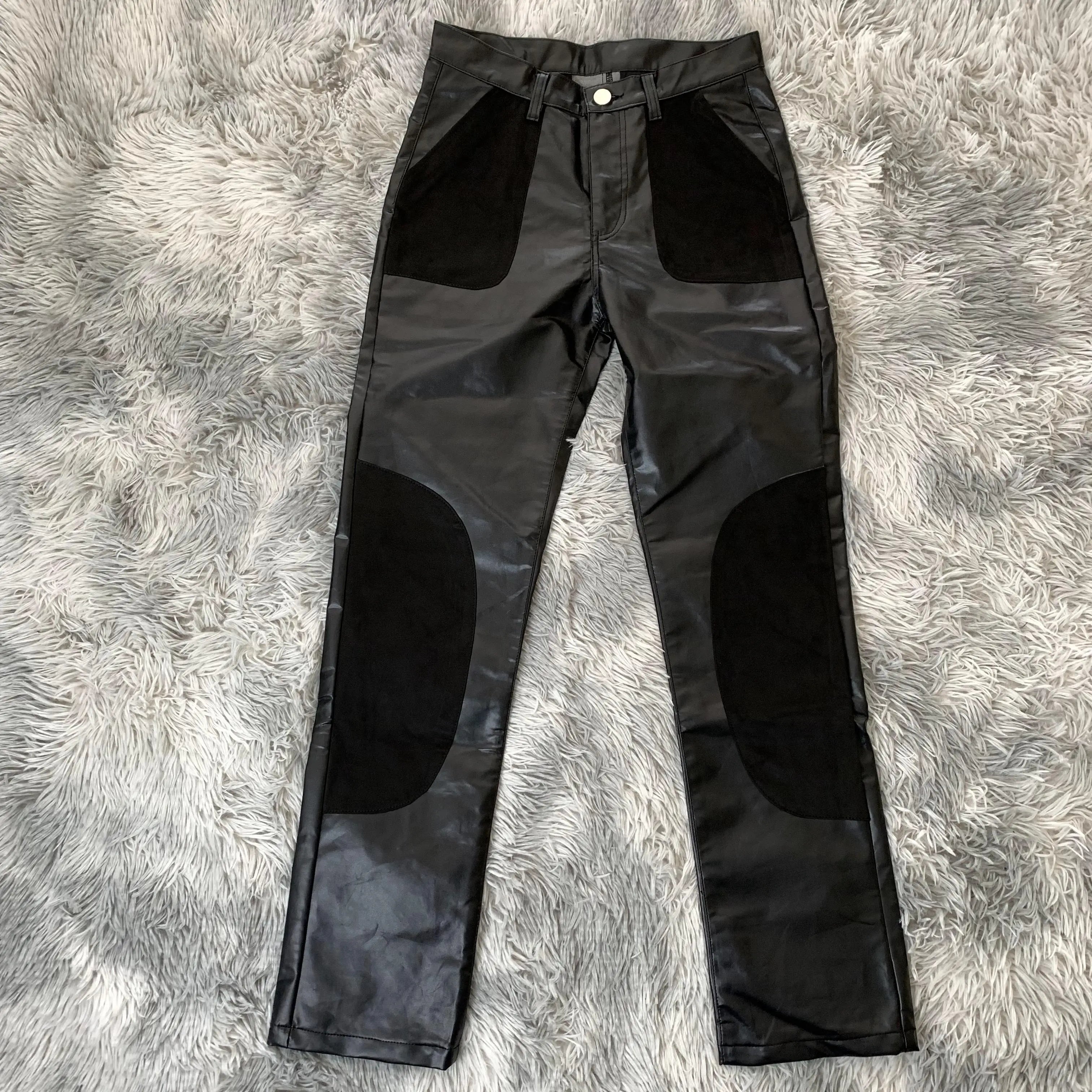 DENIMGUYS Custom Patchwork Streetwear Street Style Men's Straight Skinny Leather Pants