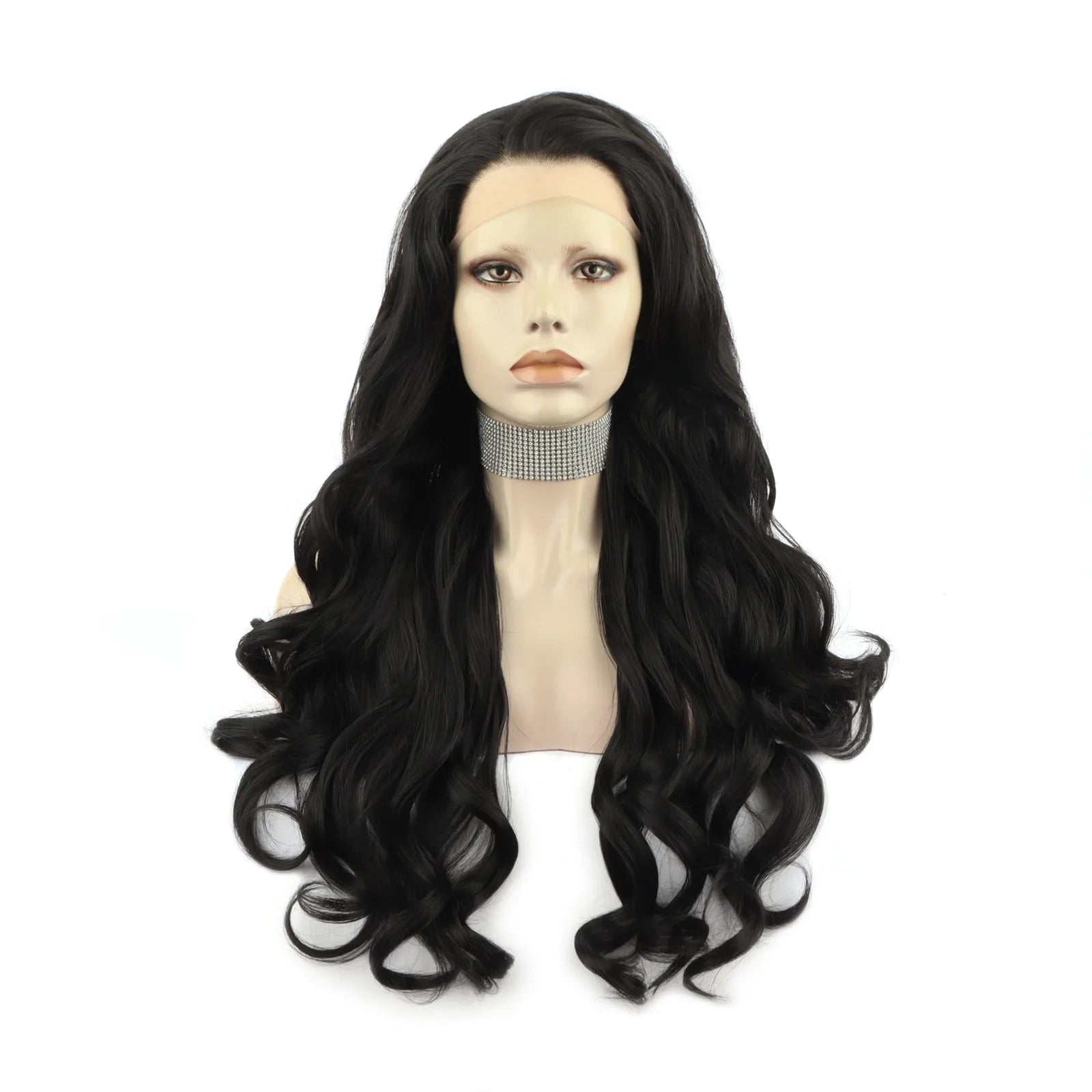 Celebrity Body Wave180% Density Preplucked Natural Hairline  #2 Black Color 28inch Synthetic Lace Wigs Heat Resistant