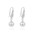 925 Sterling Silver Round White Shell Pearl Drop Earrings Rhodium Plated Micro Zircon 8mm Women's