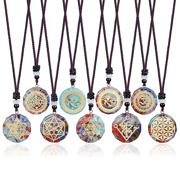 G626 Meditation Jewelry Orgonite Pendant Necklace Geometry Chakra Energy Stones Necklace