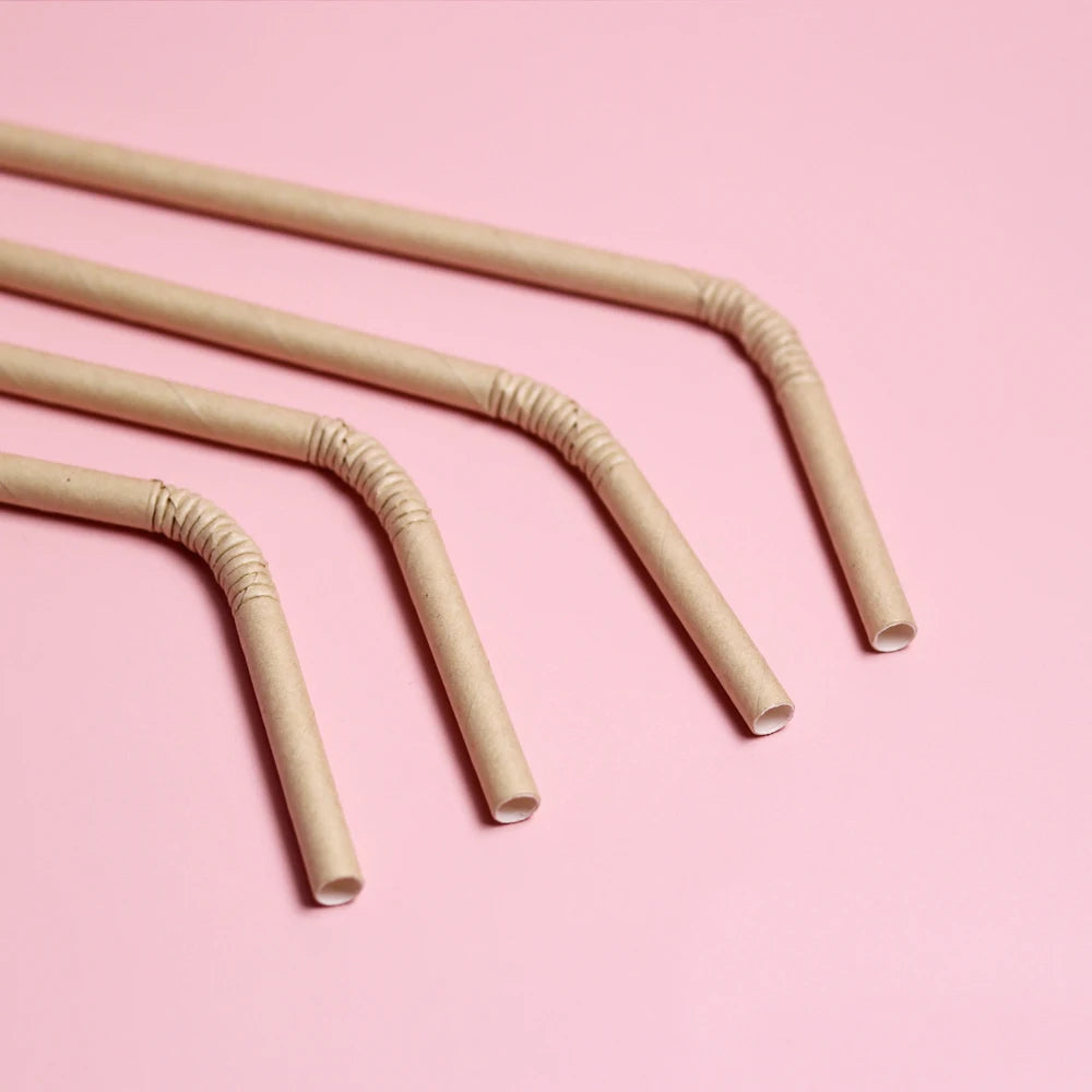 Popular Eco-Friendly Disposable Food Grade Biodegradable U-Type Bendy Paper Straws 6mm 8mm 10mm 12mm Diameter for Parties