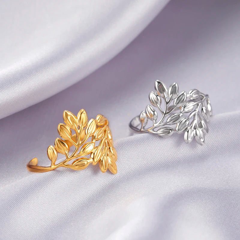 Tree of Life Women Open Rings Stainless Steel Gold Color Adjustable Leaves Finger Ring 2022 Vintage Viking Jewelry Gift