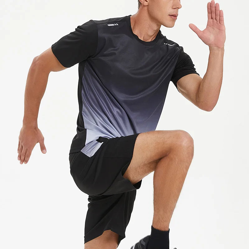2 Piece Set Men Jogger Fitness Tracksuit 100% Polyester Breathable Shorts and Shirt Set for Men
