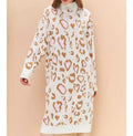 One Size Long Sleeved Pullover Sweater Leopard Print Straight Neck Stand up Long Knit Sweater Sweater Dress