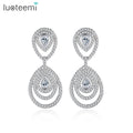 LUOTEEMI Lady Cubic Zirconia Earring Jewelry Woman Bridal Designer Wedding Bling Western Tear Drop Earing