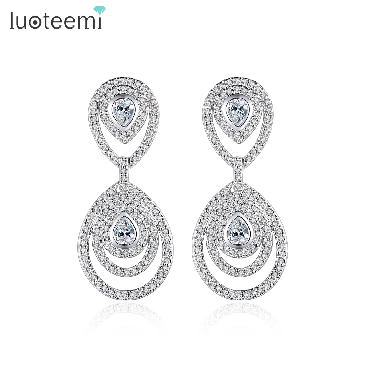 LUOTEEMI Lady Cubic Zirconia Earring Jewelry Woman Bridal Designer Wedding Bling Western Tear Drop Earing