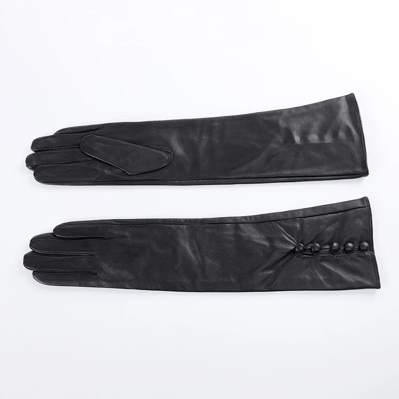 Fashion Women Touch Screen Red Arm Warmers Length Leather Gloves Elbow